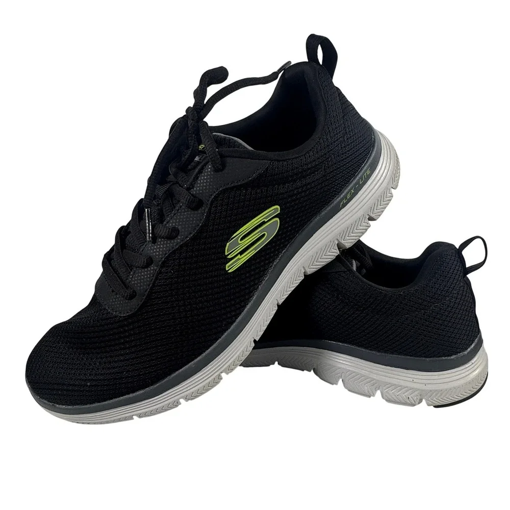 Skechers Flex-Lite Foam Men's Athletic‎ Sneakers Black Mesh Walking Shoes 9.5
